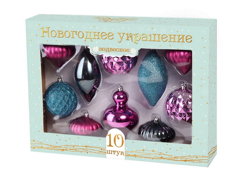 Донецк игрушка оптом Набор елочных украшений 39*9*29см (10шт/уп) в кор. 80612