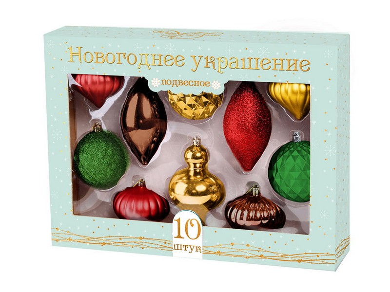 Донецк игрушка оптом Набор елочных украшений 39*9*29см (10шт/уп) в кор. 80614