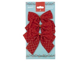 Набор елочных бантов БАНТ КРАСНЫЙ С ЗОЛОТОЙ КЛЕТКОЙ 10 см (3шт/уп) 88487 доставка оптом в Донецк