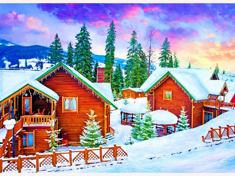 Алмаз.моз.(класс.) 30х40 без подр., с полн. заполн. (35 цв.) ЗАСНЕЖЕННЫЕ ДОМА FC074