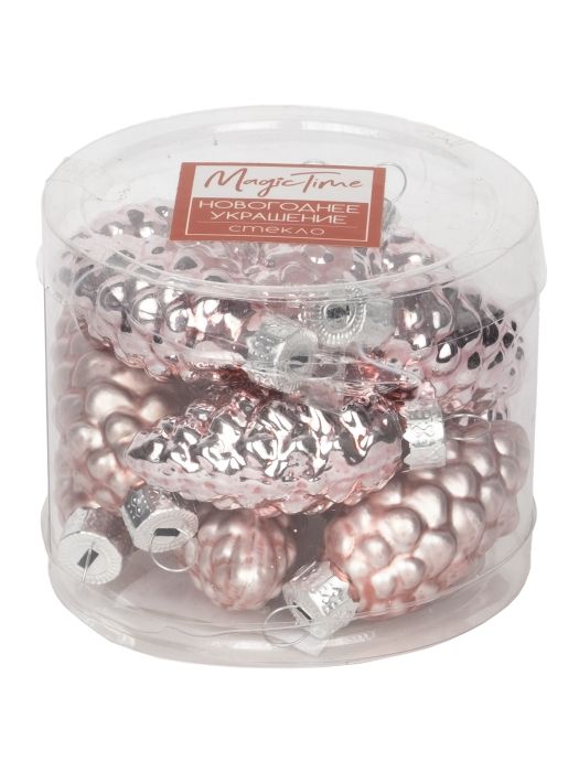 Донецк игрушка оптом Набор подвесок РОЗОВЫЕ ШИШКИ из стекла 5 см (8шт/уп) 89671