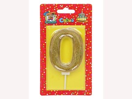 Свеча д/торта Золотой глиттер с окант. Цифра 0 С-5974