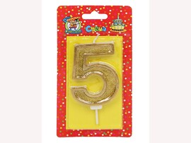 Свеча д/торта Золотой глиттер с окант. Цифра 5 С-5979