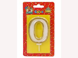 Свеча д/торта с золотой окант. глиттер Цифра 0 С-5944