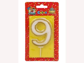 Свеча д/торта с золотой окант.глиттер Цифра 9 С-5953