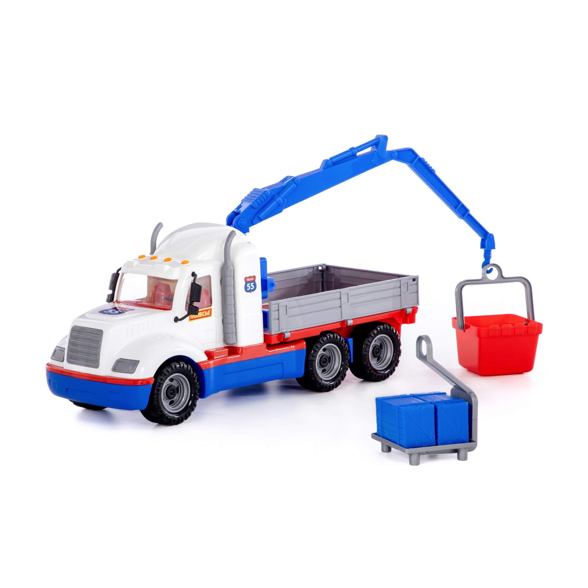 Донецк игрушка оптом Автомобиль-кран с манипулятором "Майк" бело-синий в сеточке