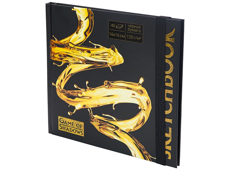 Скетчбук 16х16см Golden style 7БЦ, мат лам+выб лак, 40л черная бум. С40-4072