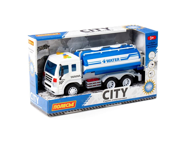 "Сити", поливочный автомобиль 28 см инерц. (свет и звук) (синий) (в коробке)