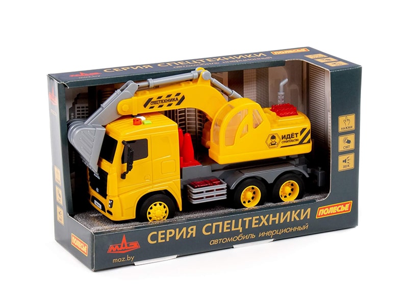 МАЗ, автомобиль-экскаватор 28 см инерц. (свет и звук) (в коробке)
