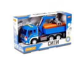 "Сити", автомобиль бортовой с манипулятором 28 см инерционный (свет и звук) (синий) (в коробке)