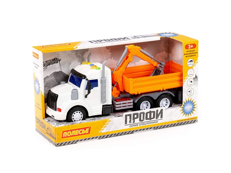 "Профи", автомобиль бортовой с ковшом 32 см инерционный (свет и звук) (оранжевый) (в коробке)