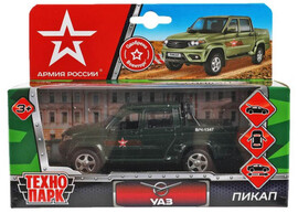 Машина металл УАЗ Пикап Армия России 12 см, двери, багаж, инерц, в кор. Технопарк