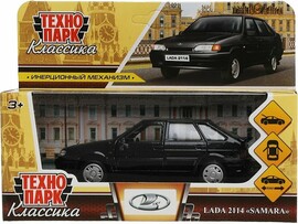 Машина металл. LADA -2114 Samara 12 см, двери, багаж., инерц., черный. Технопарк