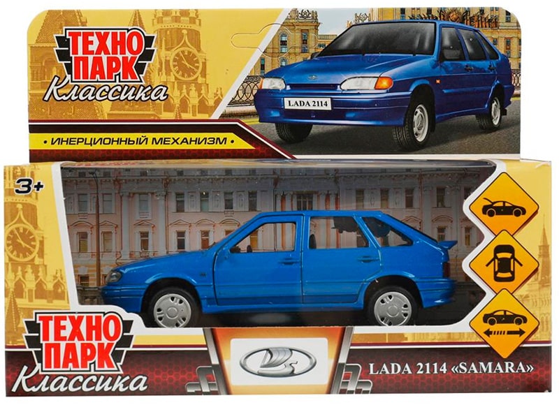 Машина металл LADA -2114 "Samara", 12 см, двери, багаж, инерц., синий , кор. Технопарк