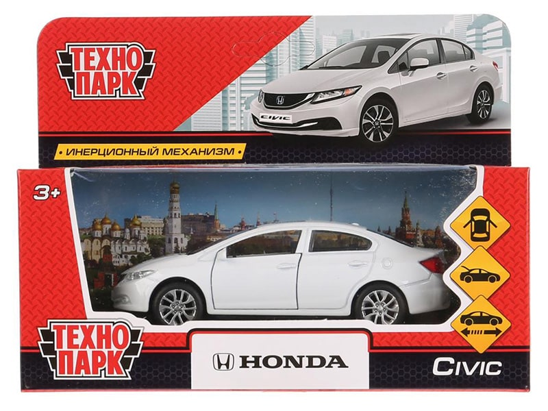 Машина металл. Honda Civic 12 см, дв., инерц., белый, в кор. Технопарк