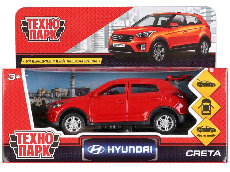 Машина металл Hyundai Creta 12 см, двери, багаж, инерц., красный, кор. Технопарк