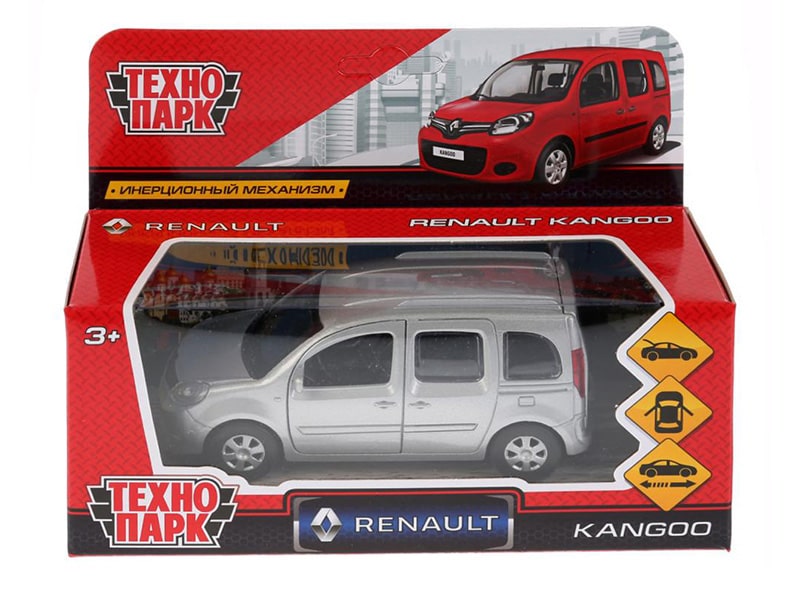 Машина металл "Renault Kangoo" 12см, двери, инерц., серебро в кор. Технопарк