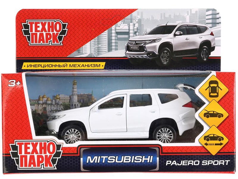 Машина металл "Mitsubishi Pajero Sport" 12см, дв., инерц, белый в кор. Технопарк