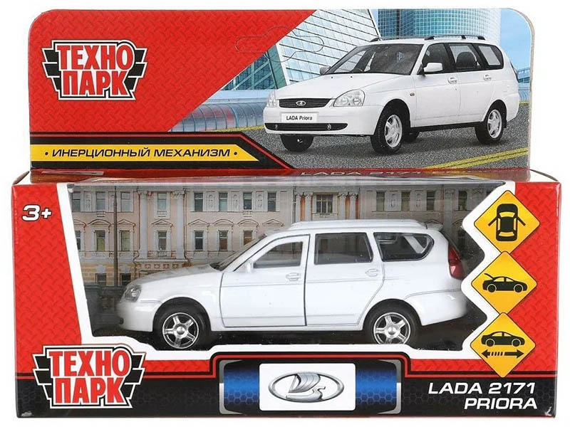 Машина металл "Lada Priora" 12 см, дв., багаж, инерц, белый, в кор. Технопарк