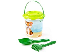 Набор №653 сафари: ведро с наклейкой, ситечко "Солнышко", лопатка №5, грабельки №5 доставка оптом в Донецк