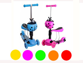 Самокат 3-х колесный (пластик) от 3 лет, колеса PU свет, сиденье, ручка до 70 см SY-S418 доставка оптом в Донецк