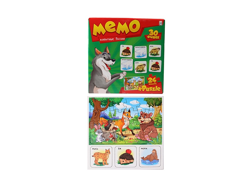 Мемо 30 фишек + Пазлы 24 эл. Животные России. Арт. МП-0368