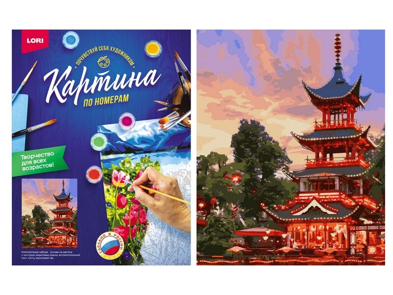 Донецк игрушка оптом Картина на картоне с красками 40х50 см по номерам. ВЕЛИЧЕСТВЕННЫЙ ХРАМ