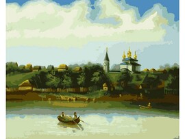 Холст с красками 40х50 см по номерам. ВИД ГОРОДА РОМАНОВА-БОРИСОГЛЕБСКА СО СТОРОНЫ ВОЛГИ доставка оптом в Донецк