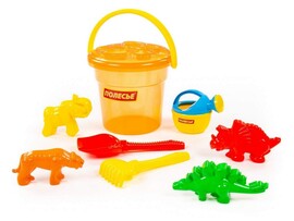 Набор №320: ведро "Макси", сито "Бабочка", лопата №6, грабли №6, формочки (тигр + мамонт + динозавр №1 + динозавр №2), лейка малая №4 доставка оптом в Донецк