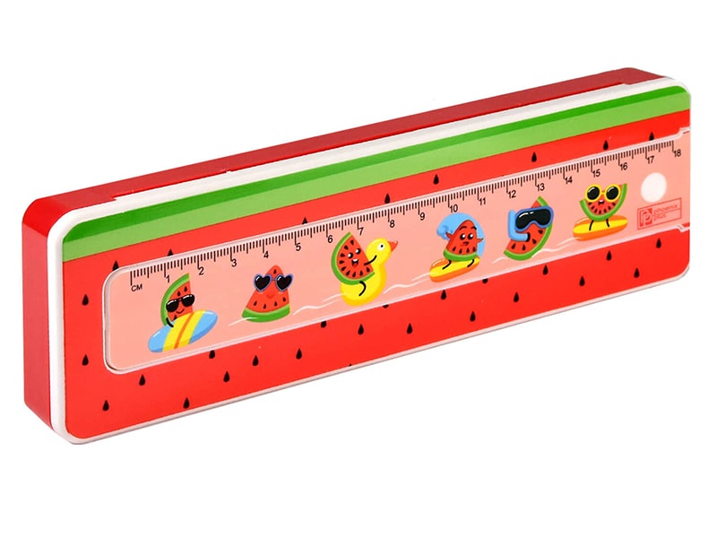 Пенал с линейкой "Арбузы на отдыхе" 21*7 см, пластик, защелка. Арт.57963