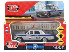Машина металл. ГАЗ-2401 Волга Полиция 12 см, дв., багаж., серебр. Технопарк