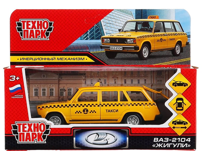 Машина металл. ВАЗ-2104 Жигули Такси 12 см, дв., багаж. Технопарк