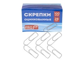 Скрепки металл. прямоуг. 28 мм, 100 шт., оцинк., к/к. СКР-3135