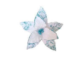 Елочное украшение ЦВЕТОК белый с голубым на клипсе 27 см 88822 доставка оптом в Донецк
