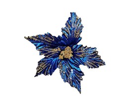 Елочное украшение ЦВЕТОК синий с золотом на клипсе 27 см 88836 доставка оптом в Донецк