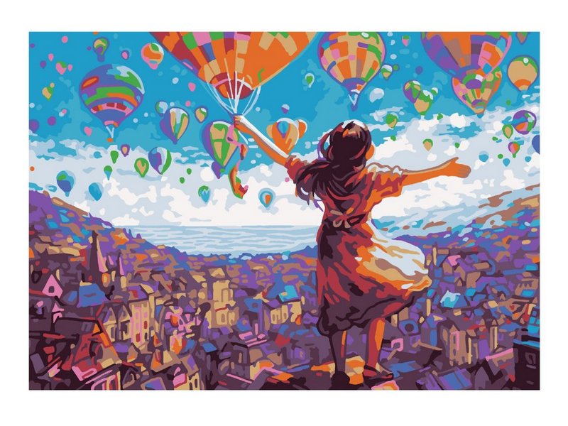 Донецк игрушка оптом Картина на картоне с красками 20х28,5 см по номерам. ПО КРЫШАМ ГОРОДА