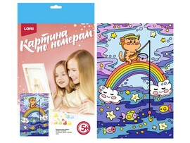 Картина на картоне с красками 20х28,5 см по номерам. РАДУЖНЫЙ КОТ доставка оптом в Донецк