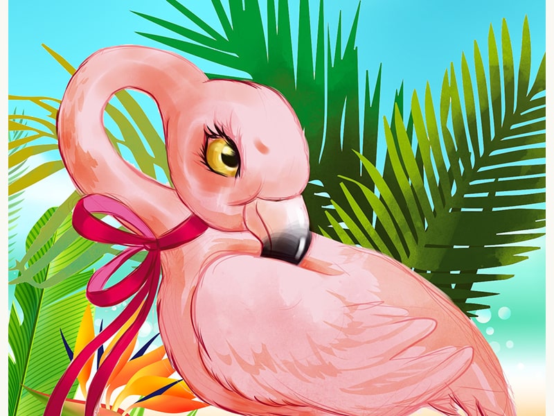 УЦЕНКА Холст с красками 17х22 по номер.14цв. Красивый фламинго. Арт.ХК-3612