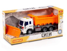 Автомобиль-самосвал "Сити" со снегоуборочным оборудованием (свет, звук) оранжевый в коробке доставка оптом в Донецк