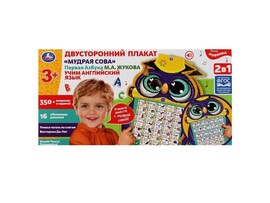 Плакат двусторонний на бат. «Мудрая сова» (350 слогов, вопросов, заданий, русс/англ. алфавиты) 42*21*4 см в кор. KH170002-WG273 доставка оптом в Донецк
