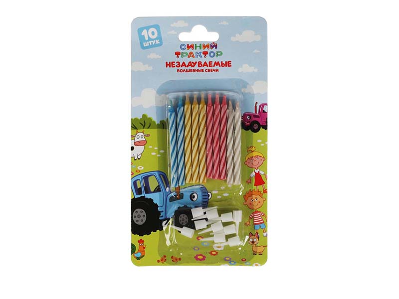 Свечи д/торта незадуваемые "Синий Трактор" 10 шт. с держат., блист.