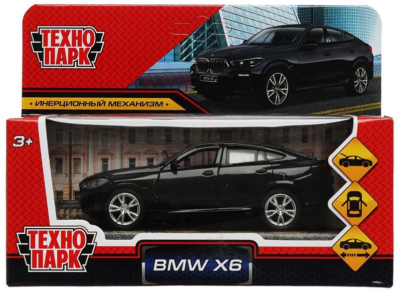 Машина металл. BMW X6 12 см, дв., багаж., инерц., черный. Технопарк