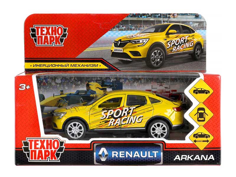 Машина металл. Renault Arkana спорт 12 см, дв., багаж., инерц., желтый. Технопарк