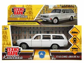 Машина металл. ГАЗ-2402 Волга 12 см, дв., багаж., инерц., белый. Технопарк
