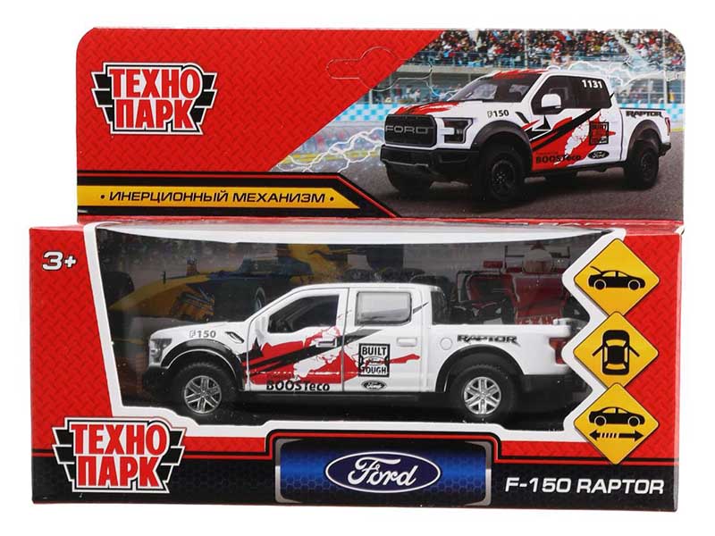 Машина металл. Ford F150 Raptor Спорт 12 см, дв., багаж., инерц., белый. Технопарк