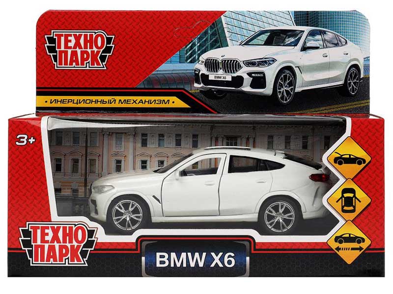 Машина металл. BMW X6 12 см, дв., багаж., инерц., белый. Технопарк