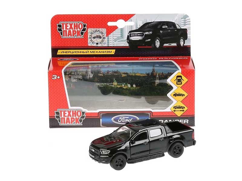 Машина металл. Ford Ranger Пикап 12 см, дв., багаж., инерц., черный. Технопарк