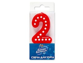 Свеча Цифра 2 Белые точки 4.3 см, красный