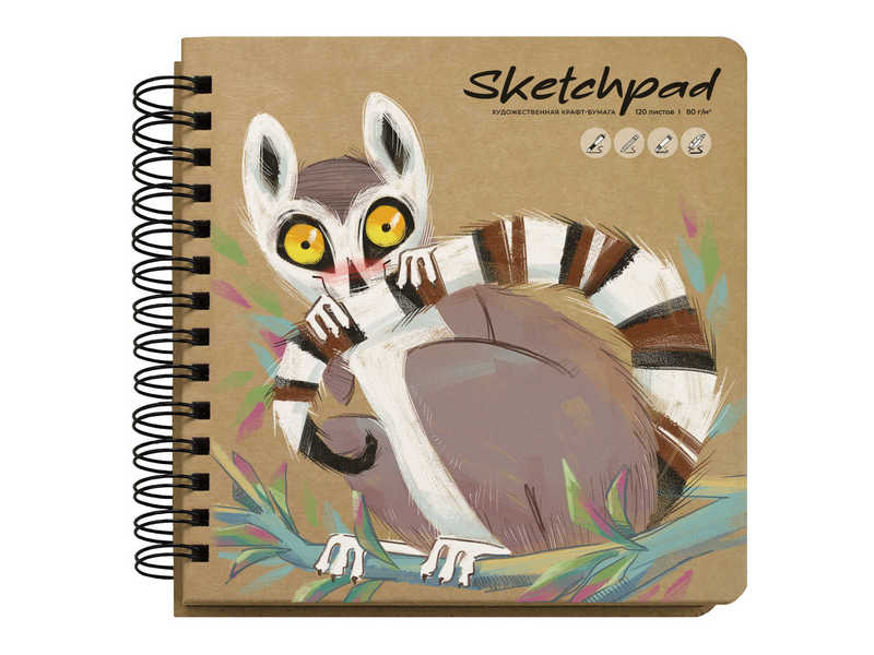 Донецк игрушка оптом Скетчпад 200*200 мм 120 л «ЛЕМУР» (гребень, крафт-бумага)
