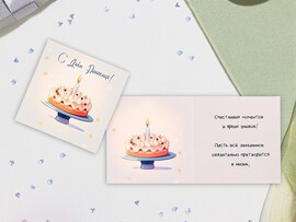 Мини-открытка "С Днем Рождения!" (праздничный пирог) Mi94 доставка оптом в Донецк